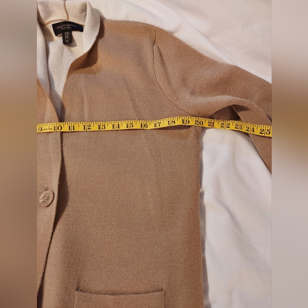 Elegant Minimalist Beige Wool Blend Women's Long Cardigan - Picture 5 of 7